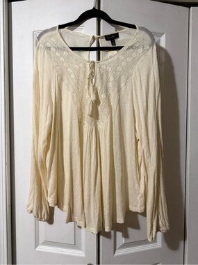 Jessica Simpson Ivory Cream Lace-Trim Textured Peasant Top -2X